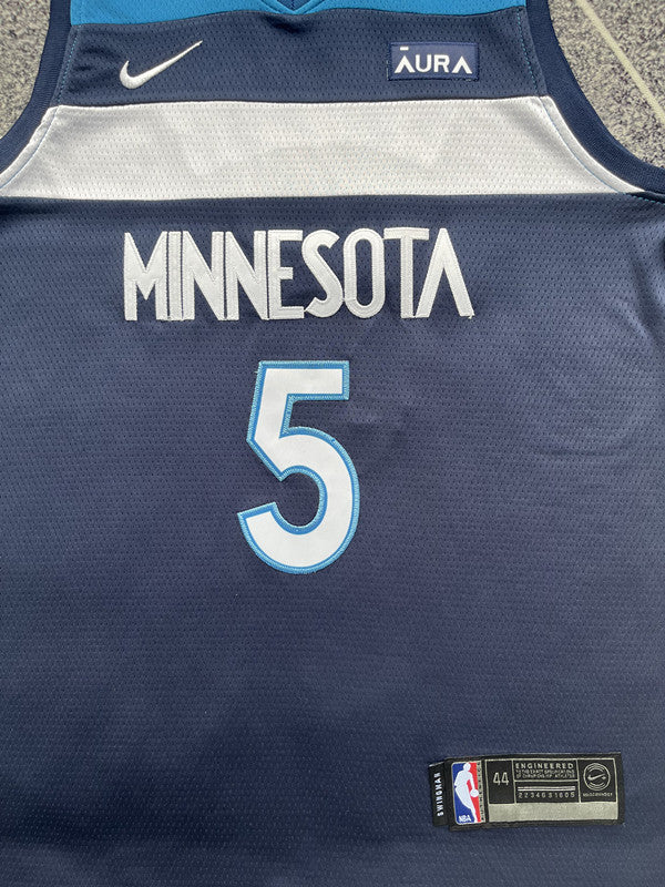 Blue Minnesota Timberwolves basketball jersey, front graphic detail