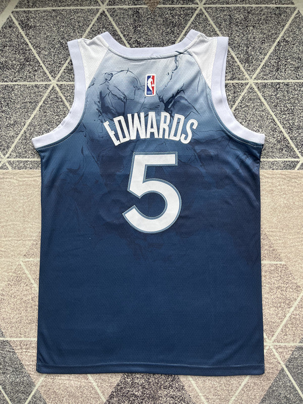 Blue Minnesota Timberwolves basketball jersey, full back view