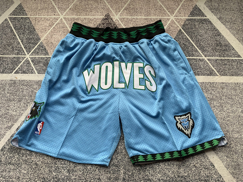 Light Blue Minnesota Timberwolves premium basketball shorts, full front view