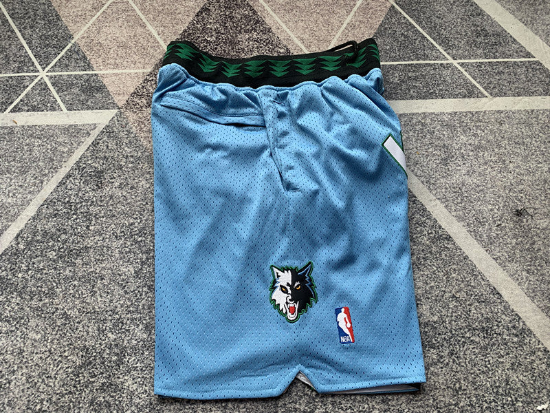 Light Blue Minnesota Timberwolves premium basketball shorts, side panel detail