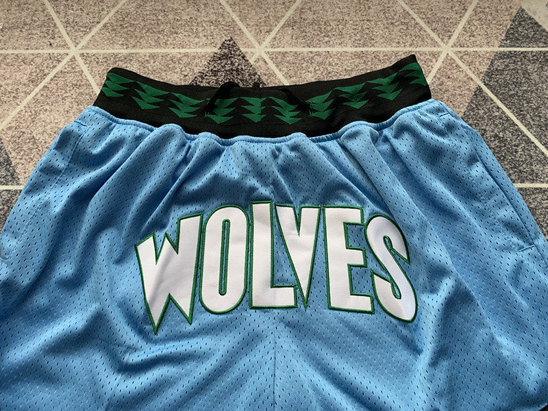 Light Blue Minnesota Timberwolves premium basketball shorts, graphic detail