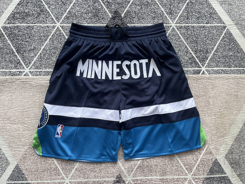 Navy Minnesota Timberwolves premium basketball shorts, full front view