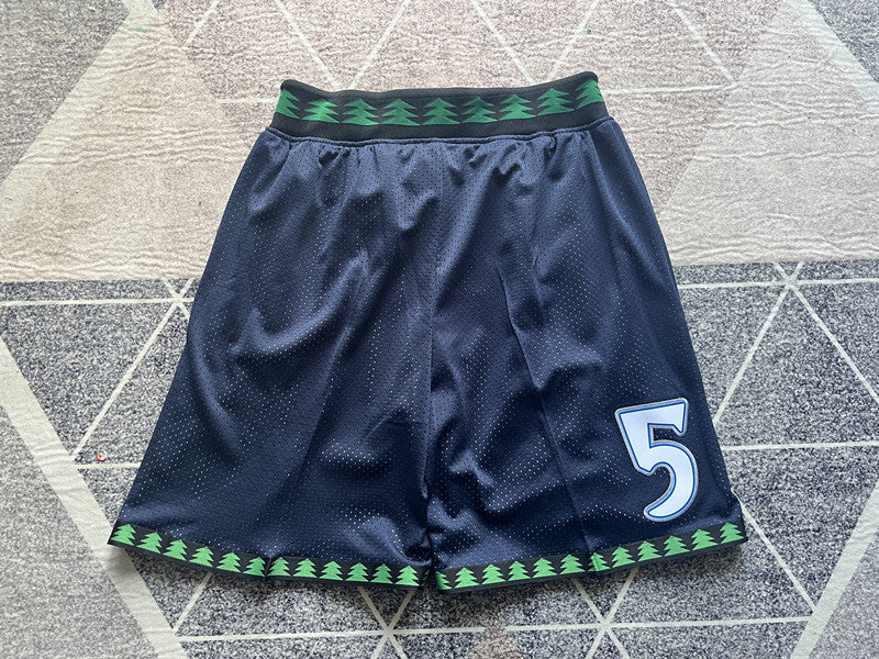 Navy Minnesota Timberwolves premium basketball shorts, full back view