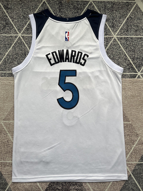 White Minnesota Timberwolves basketball jersey, full back view