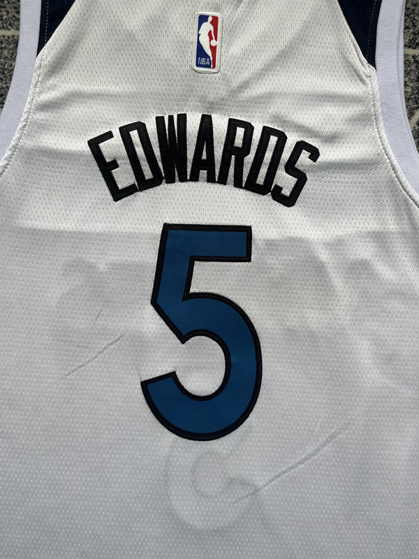 White Minnesota Timberwolves basketball jersey, back lettering and number detail