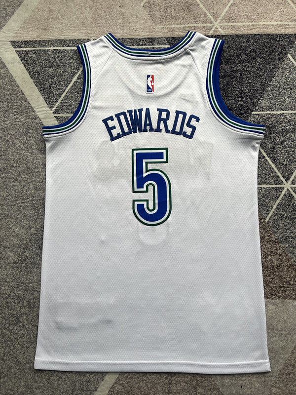 White Minnesota Timberwolves basketball jersey, full back view