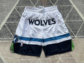 White Minnesota Timberwolves premium basketball shorts, full front view