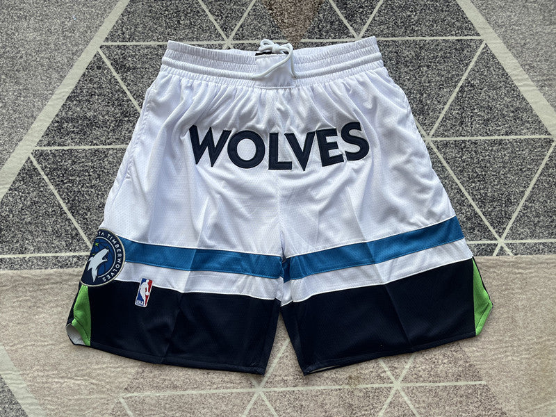 White Minnesota Timberwolves premium basketball shorts, full front view