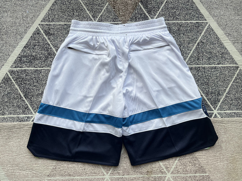 White Minnesota Timberwolves premium basketball shorts, full back view