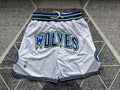 White Minnesota Timberwolves premium basketball shorts, full front view