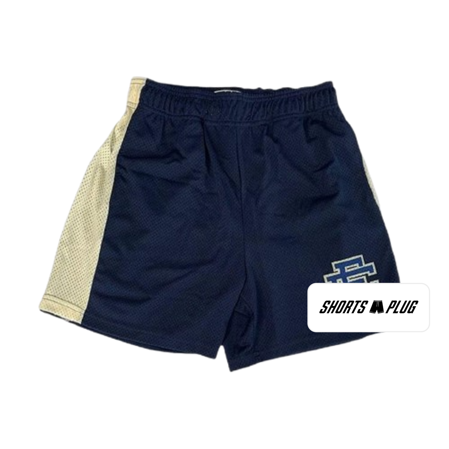 Navy Gold Side Stripe mesh shorts - front product view