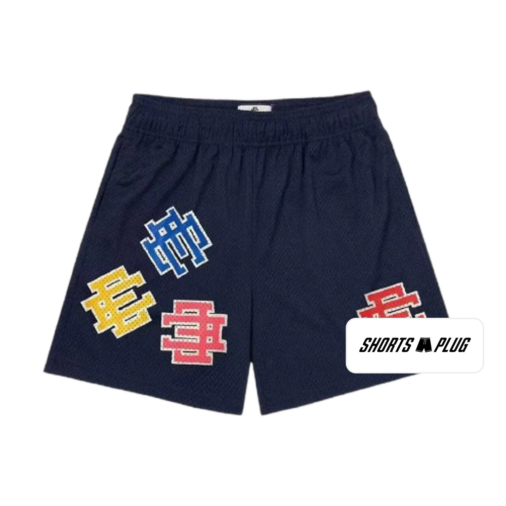 Navy Patchwork mesh shorts - front product view