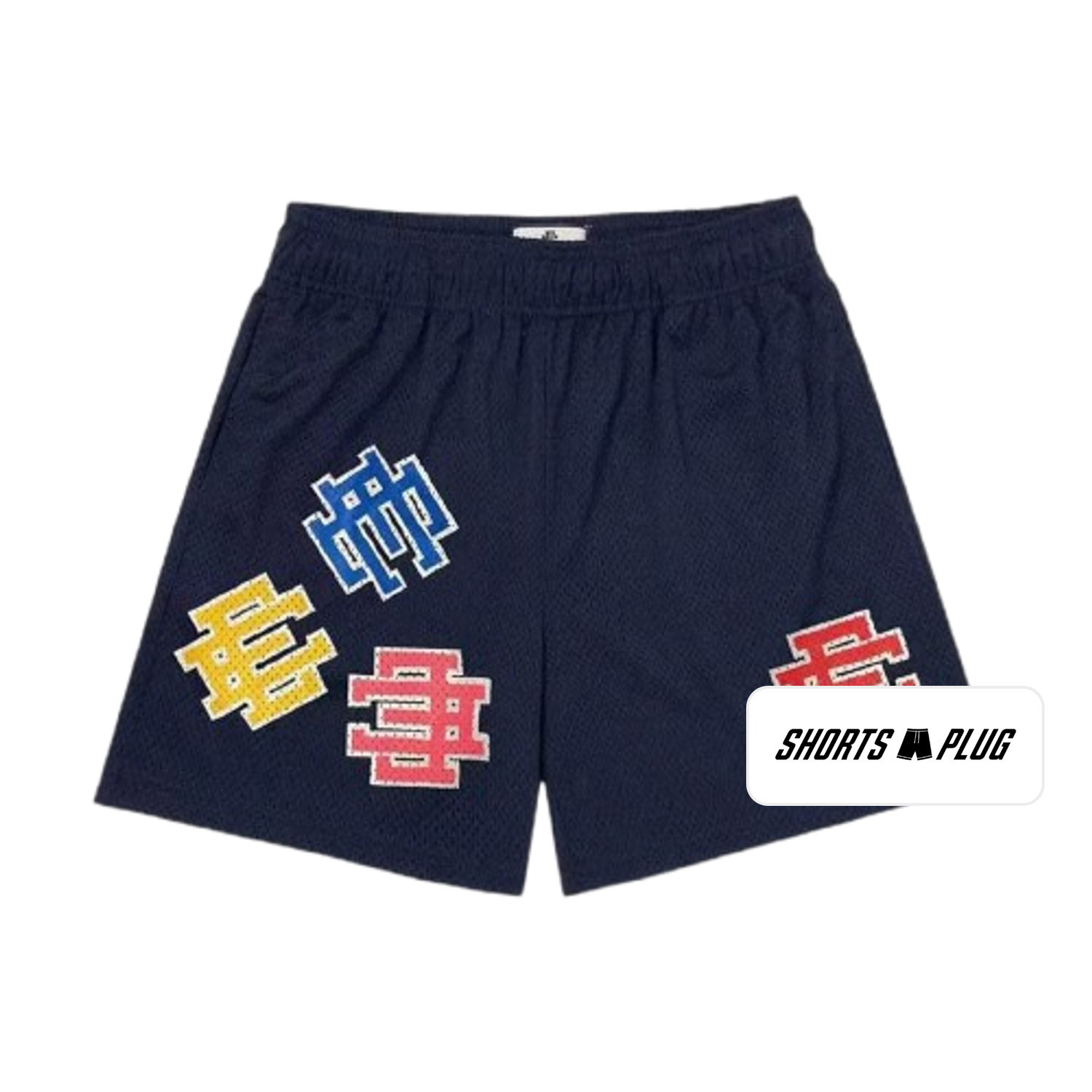 Navy Patchwork mesh shorts - front product view