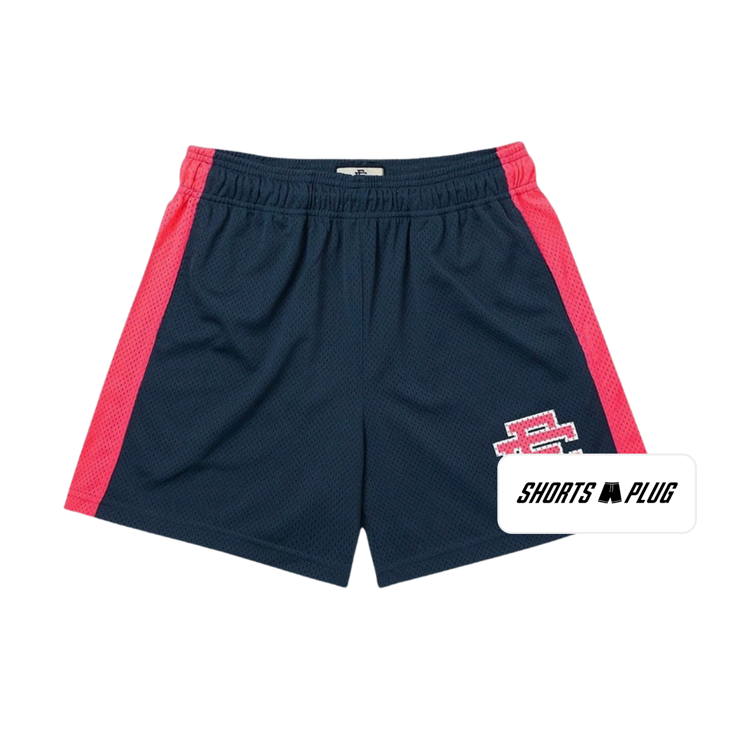Navy Pink Side Stripe mesh shorts - front product view