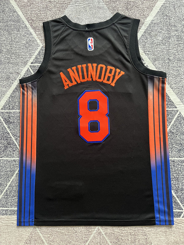 Multi-color New York Knicks basketball jersey, full back view