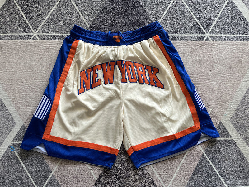 Off-White New York Knicks premium basketball shorts, full front view