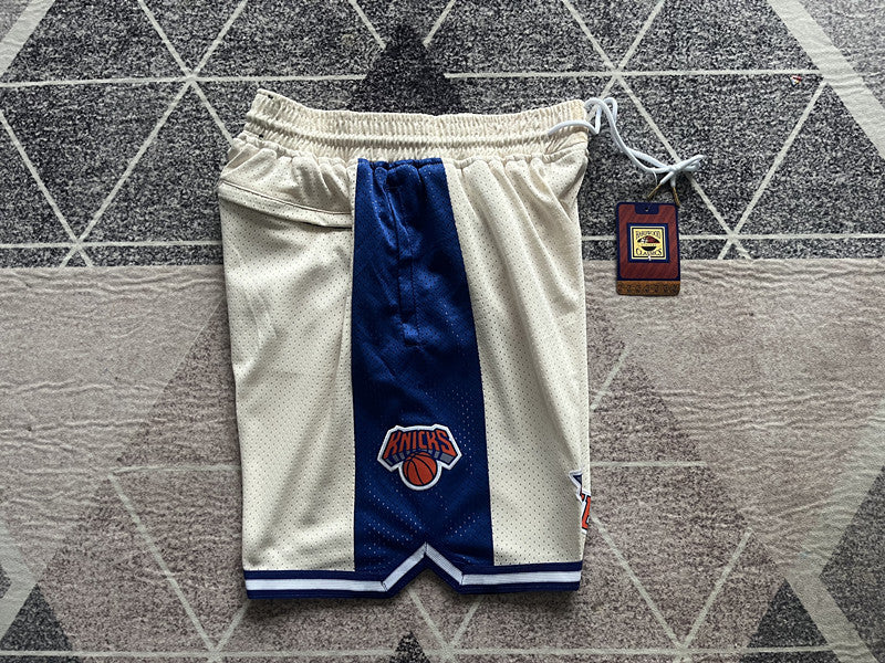 Off-White New York Knicks premium basketball shorts, side panel detail