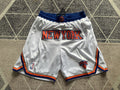 White New York Knicks premium basketball shorts, full front view