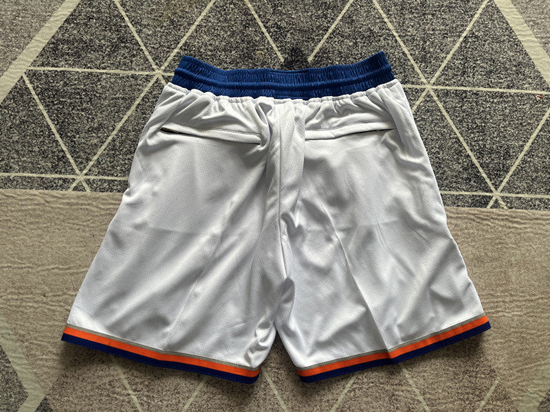 White New York Knicks premium basketball shorts, full back view