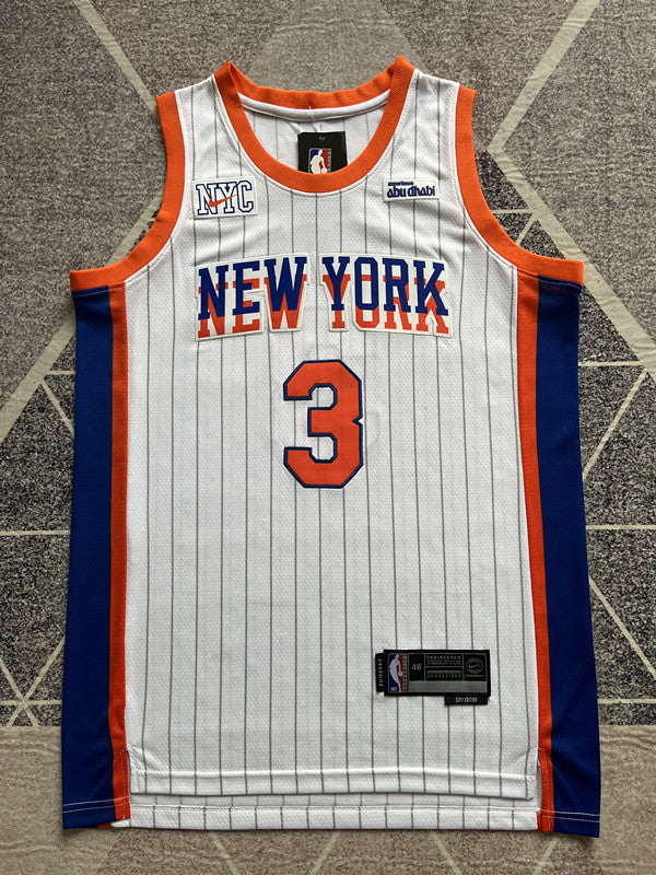 New York White Striped Basketball Jersey #3 front view [SPMERGE:P190:front]
