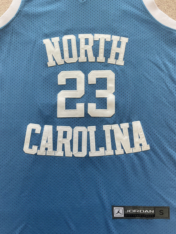 Blue North Carolina basketball jersey, front graphic detail