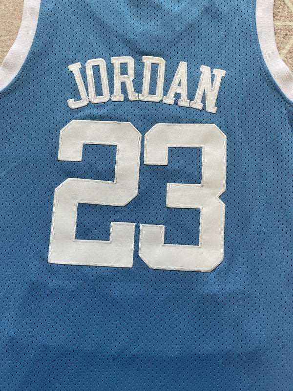 Blue North Carolina basketball jersey, back lettering and number detail
