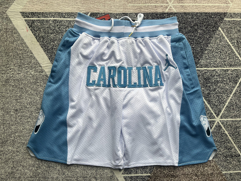 White North Carolina premium basketball shorts, full front view