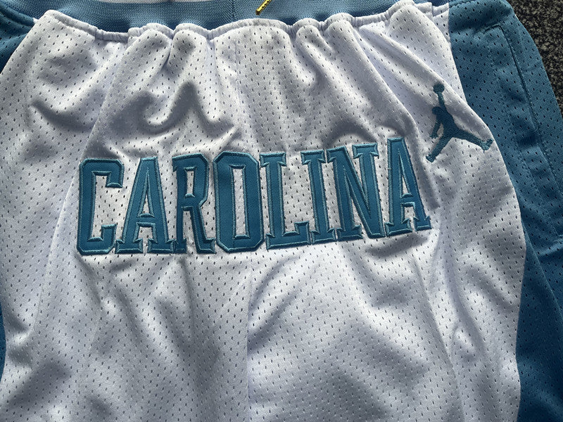 White North Carolina premium basketball shorts, graphic detail