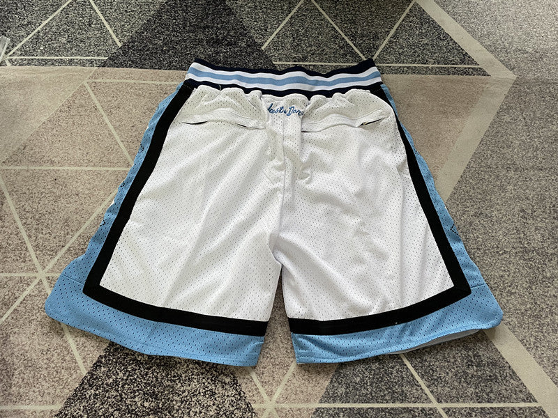 White North Carolina premium basketball shorts, full back view