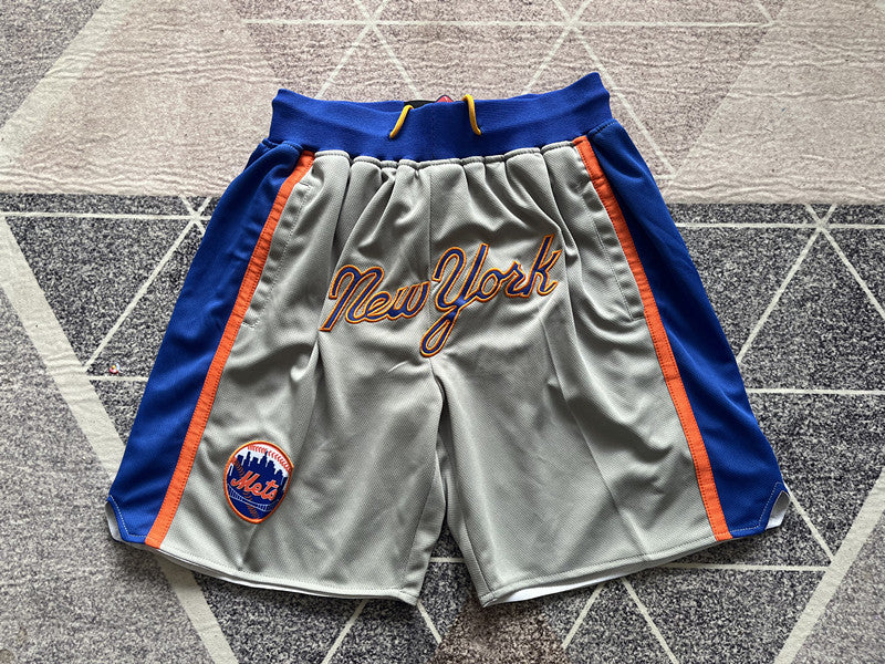 Gray New York Mets premium basketball shorts, full front view