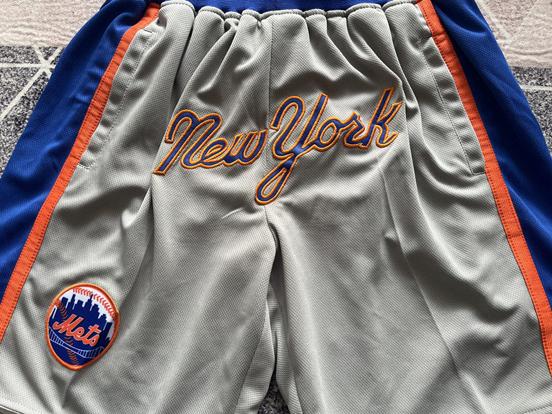Gray New York Mets premium basketball shorts, graphic detail