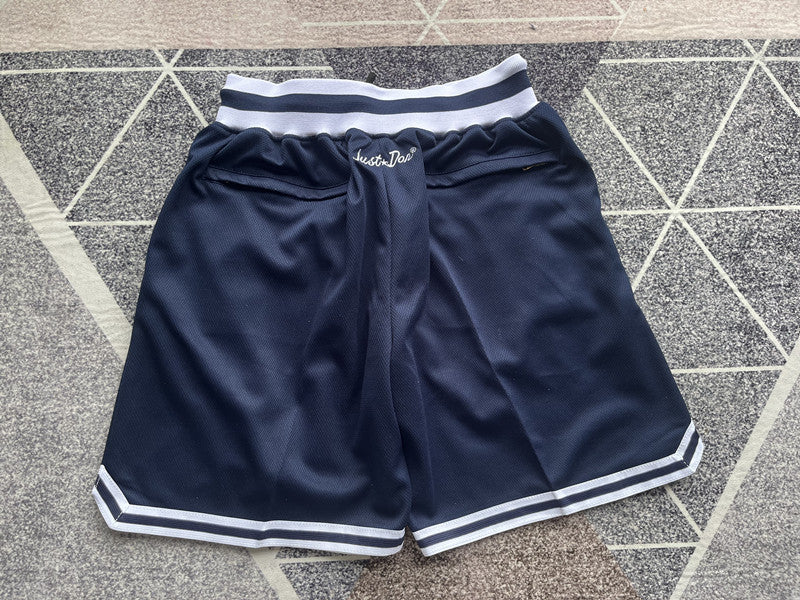 Navy New York Yankees premium basketball shorts, full back view