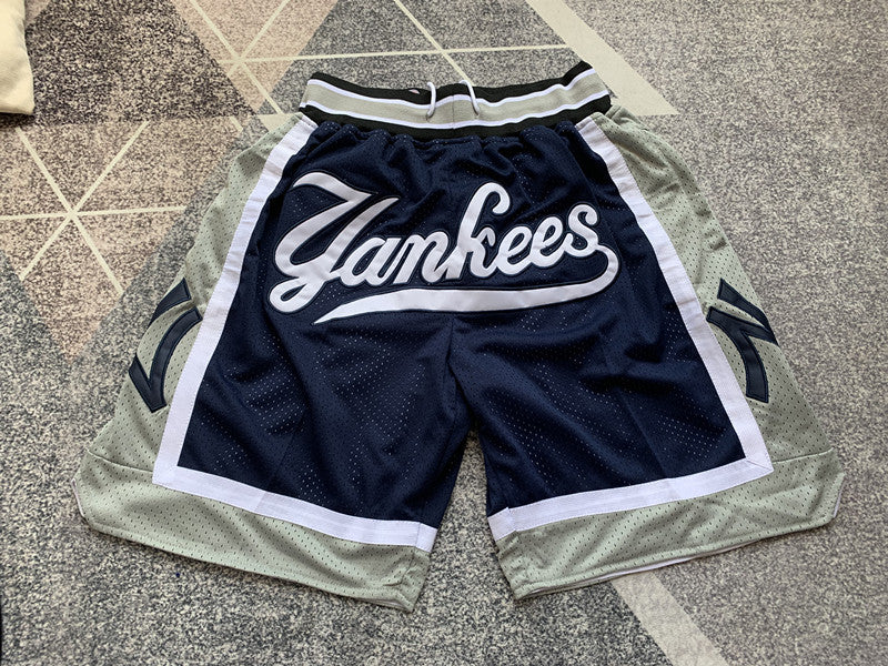 Navy New York Yankees premium basketball shorts, full front view