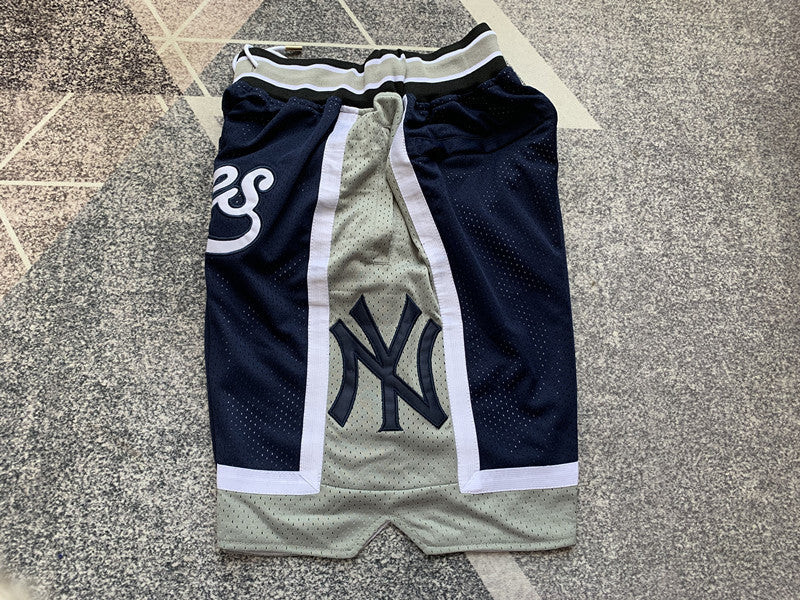 Navy New York Yankees premium basketball shorts, side panel detail