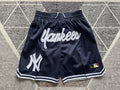Navy New York Yankees premium basketball shorts, full front view