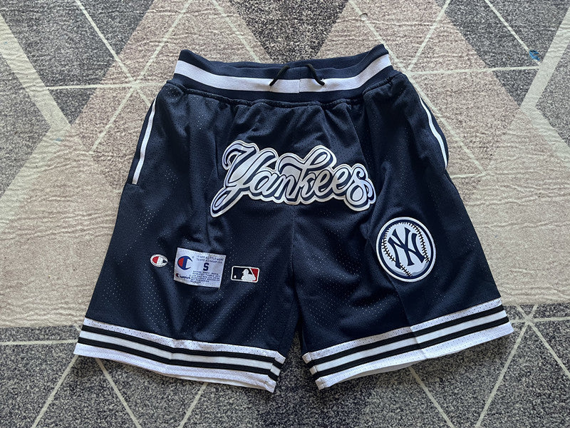 Navy New York Yankees premium basketball shorts, full front view