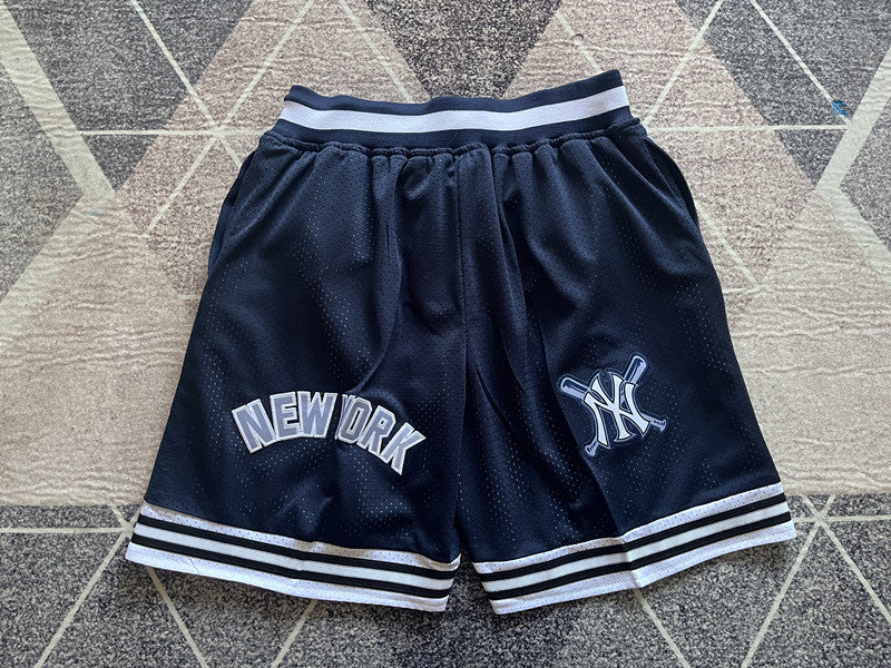 Navy New York Yankees premium basketball shorts, full back view