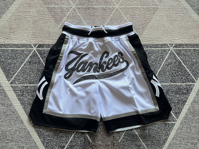 White New York Yankees premium basketball shorts, full front view