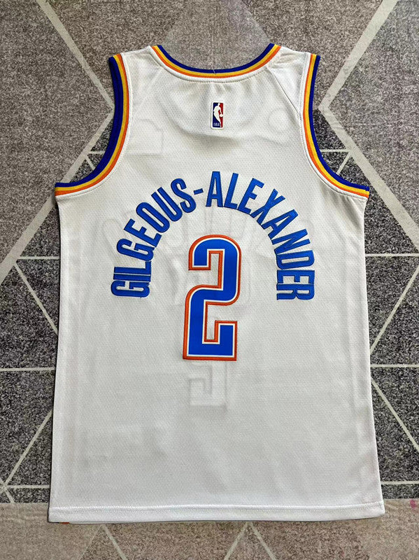 White Oklahoma City Thunder basketball jersey, full back view