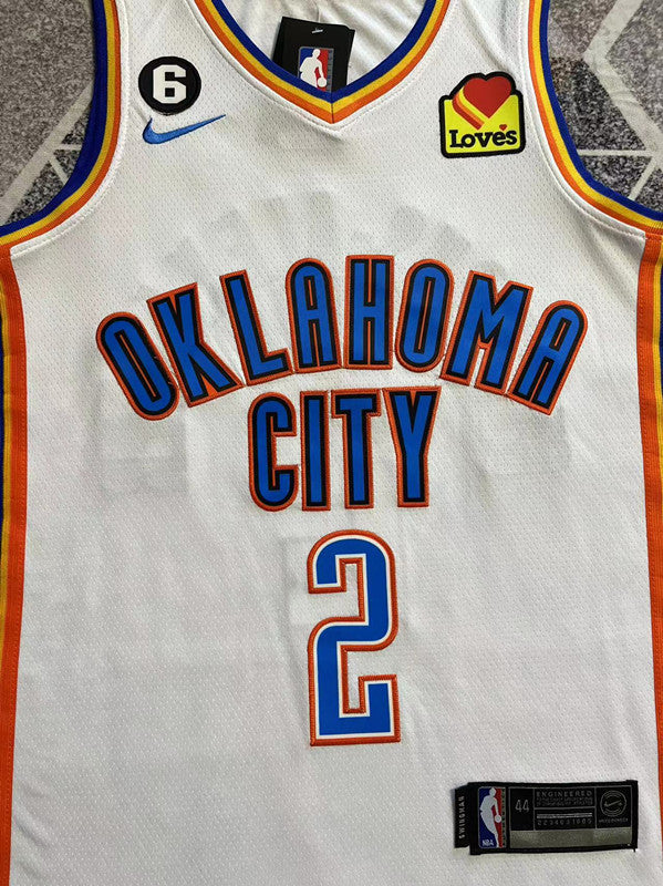 White Oklahoma City Thunder basketball jersey, front graphic detail