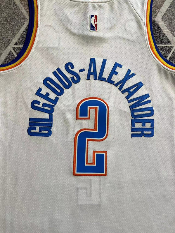 White Oklahoma City Thunder basketball jersey, back lettering and number detail