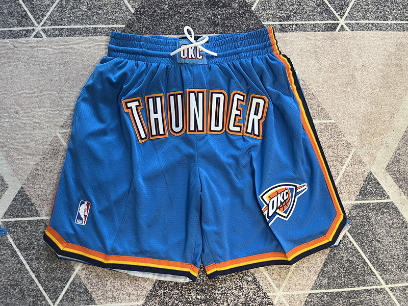 Blue Oklahoma City Thunder premium basketball shorts, full front view