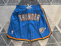 Blue Oklahoma City Thunder premium basketball shorts, full front view