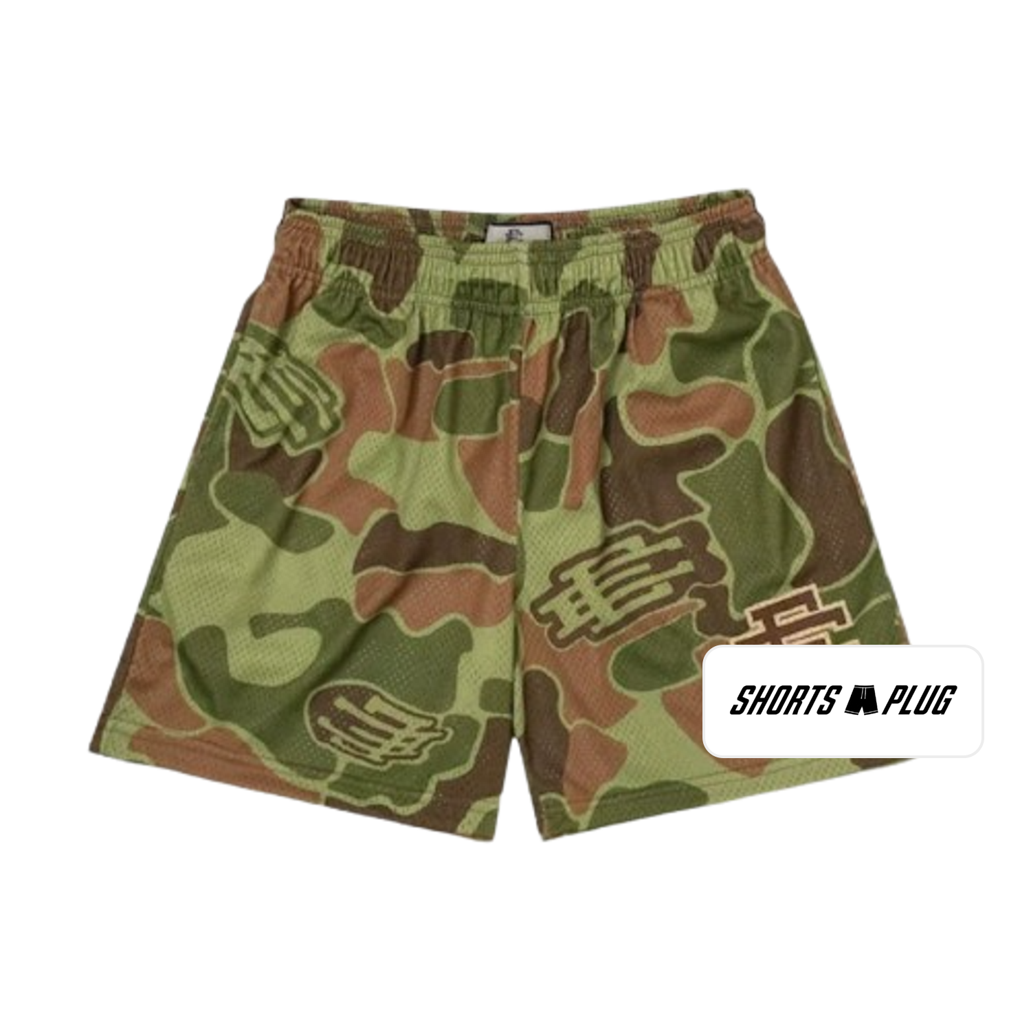 Olive Camo mesh shorts - front product view