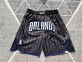 Black Orlando Magic premium basketball shorts, full front view