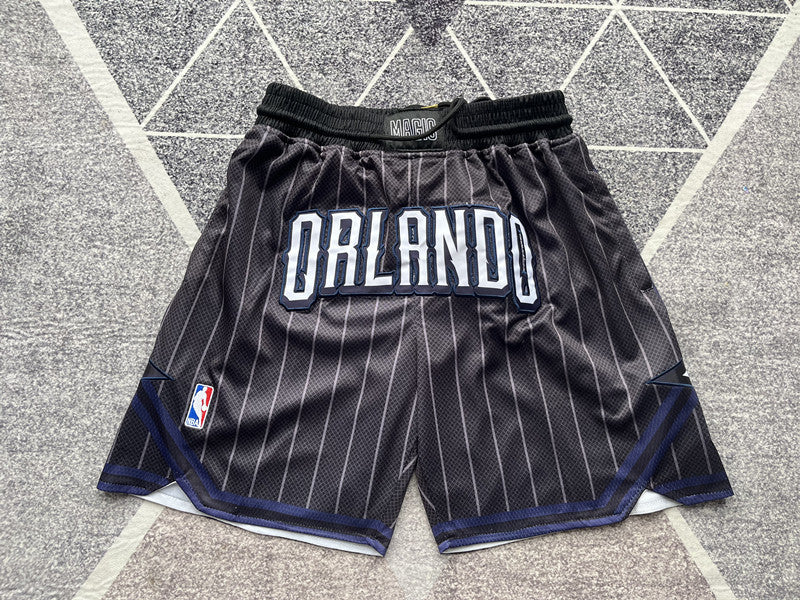 Black Orlando Magic premium basketball shorts, full front view