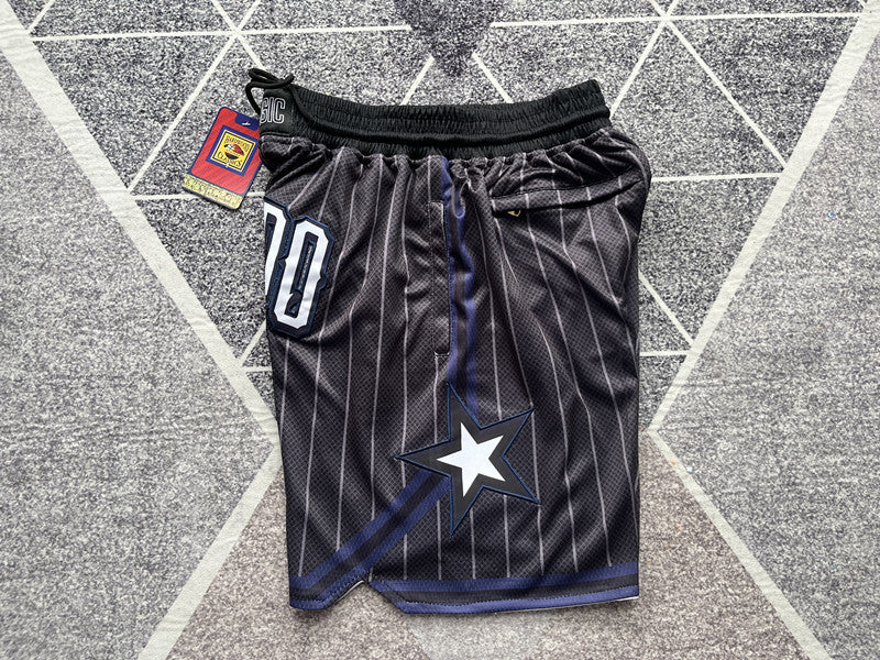 Black Orlando Magic premium basketball shorts, side panel detail