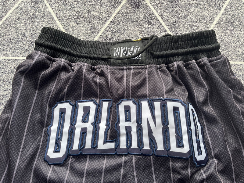 Black Orlando Magic premium basketball shorts, waistband and label detail