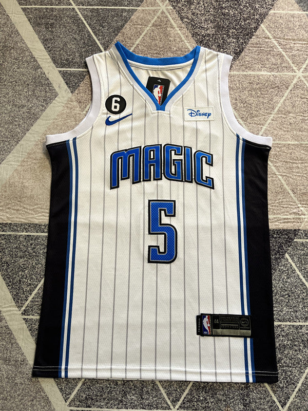 White Orlando Magic basketball jersey, full front view