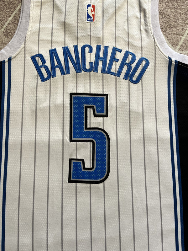 White Orlando Magic basketball jersey, back lettering and number detail